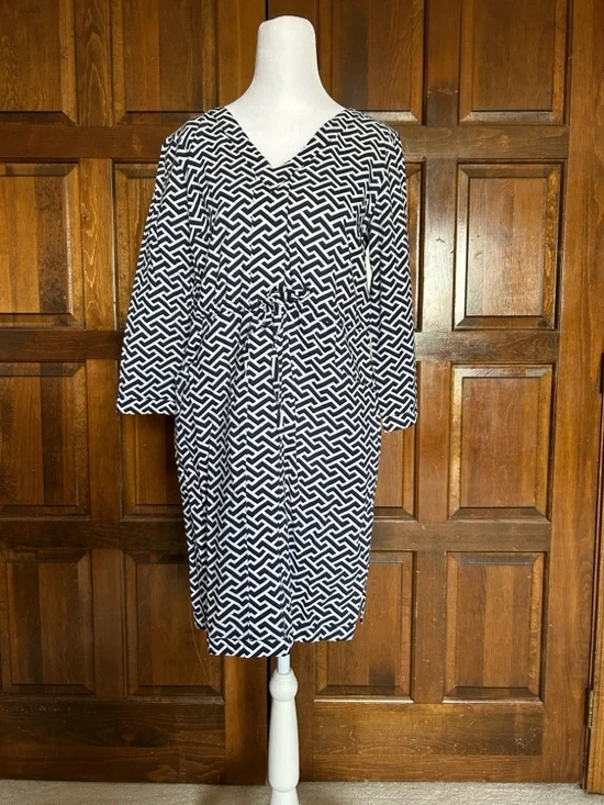 Peter Millar Blue White Geometric Drawstring Beach Dress Cover Up Size Small - Picture 2 of 8